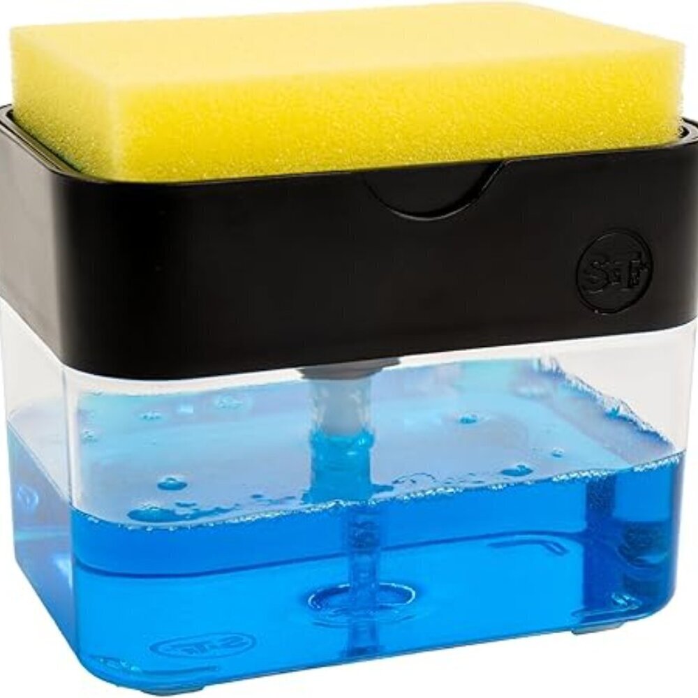 2-in-1 Dish Soap Dispenser Pump & Sponge Holder Kitchen Sink Organizer 13 oz